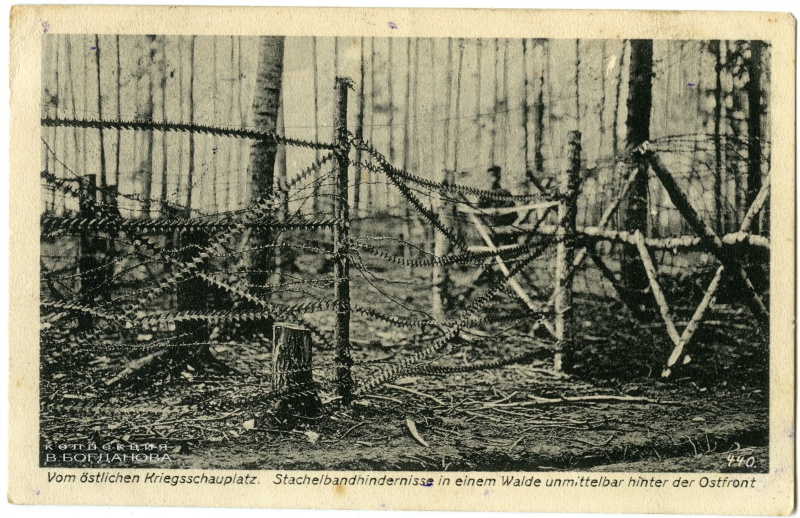 Немецкая укрепленная позиция «Лес Гинденбурга» у деревни Вилейты. Осень 1915 г. Открытка немецкой полевой почты.
